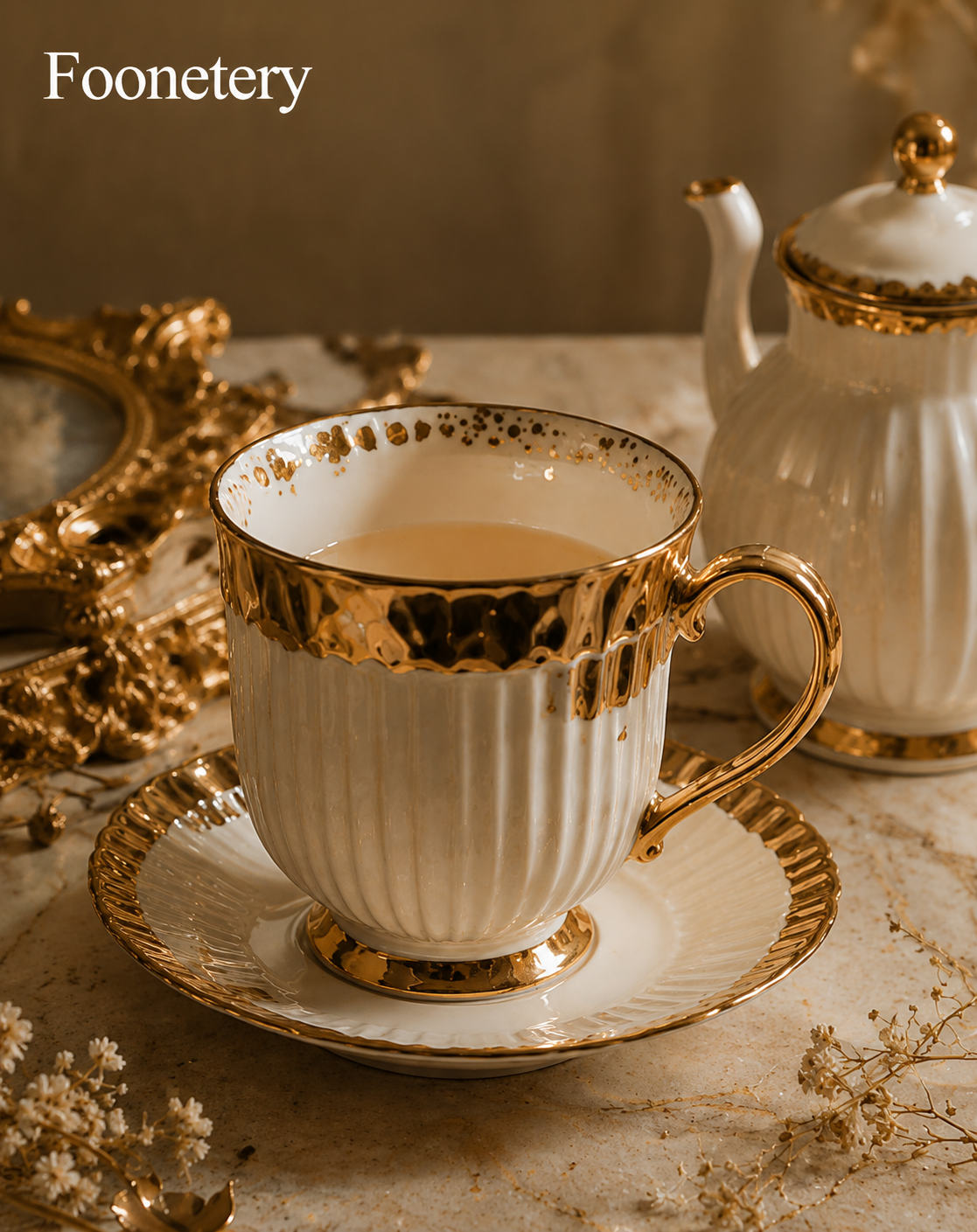 Foonetery Gilded Flute Porcelain Tea Cup Set
