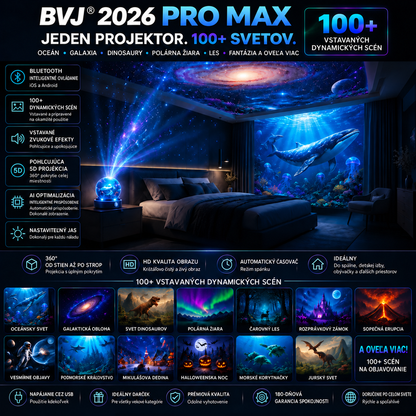 BVJ® 2026 PRO MAX 5D 📺– inteligentný projektor so 100+ scénami, ovládaním cez Bluetooth a zvukovými efektmi