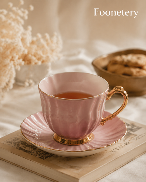 Foonetery Rosé Gold Floral Porcelain Tea Cup Set