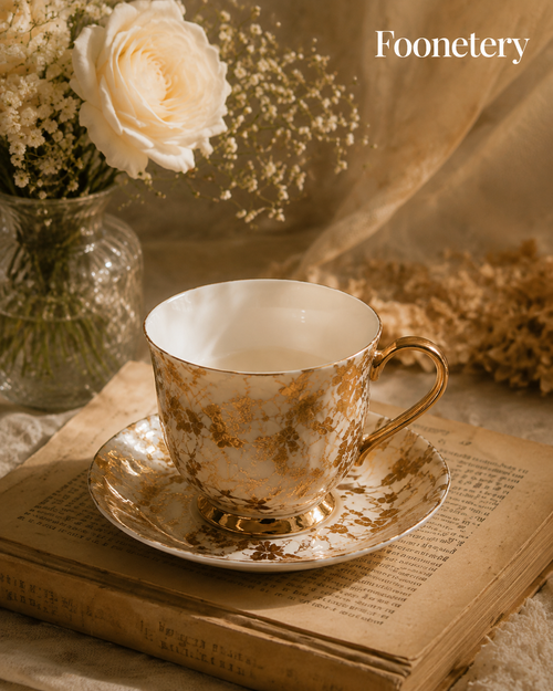 Foonetery Golden Bloom Porcelain Tea Cup Set