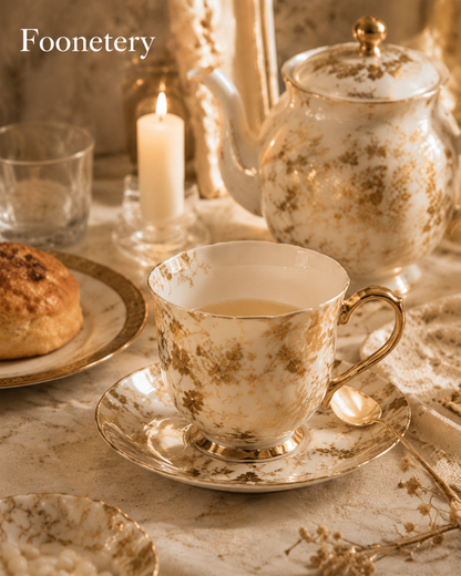 Foonetery Golden Bloom Porcelain Tea Cup Set