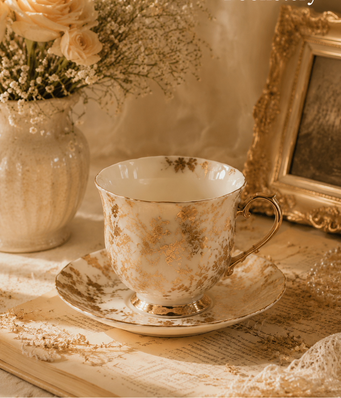 Foonetery Golden Bloom Porcelain Tea Cup Set