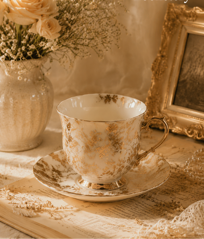Foonetery Golden Bloom Porcelain Tea Cup Set