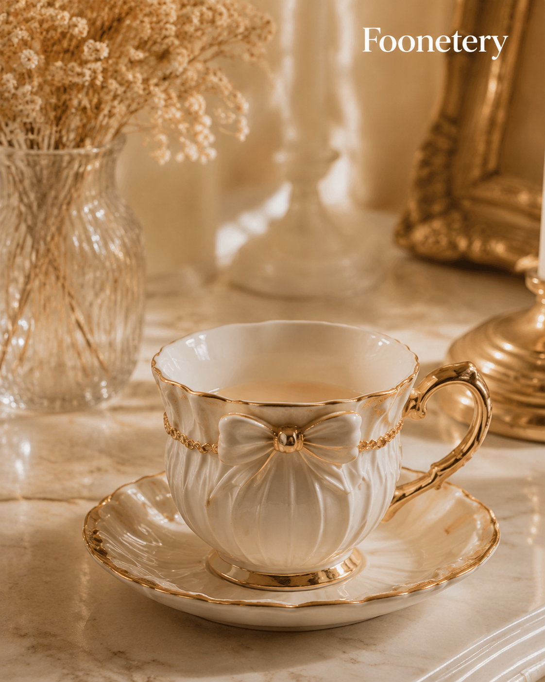 Foonetery Pearl Bow Porcelain Tea Cup Set