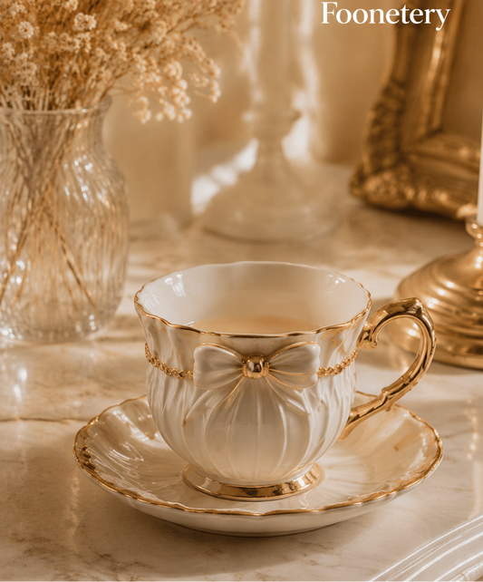 Foonetery Pearl Bow Porcelain Tea Cup Set