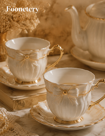 Foonetery Pearl Bow Porcelain Tea Cup Set