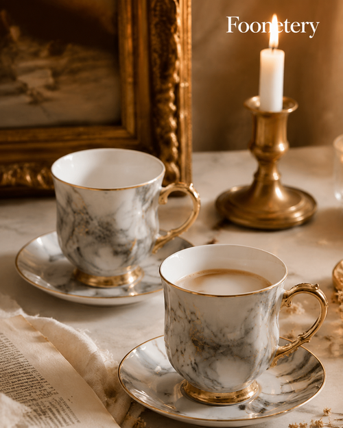 Foonetery Marble Vein Gold Porcelain Tea Cup Set
