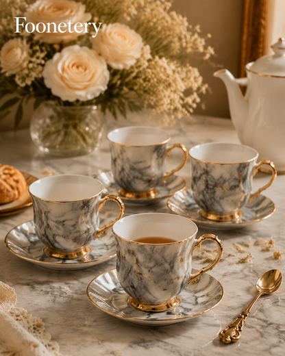 Foonetery Marble Vein Gold Porcelain Tea Cup Set