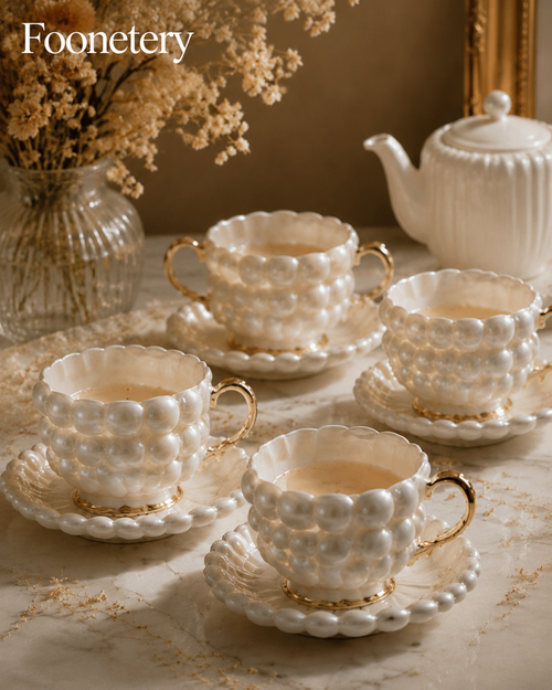Foonetery Pearl Bubble Sculptural Porcelain Tea Cup Set