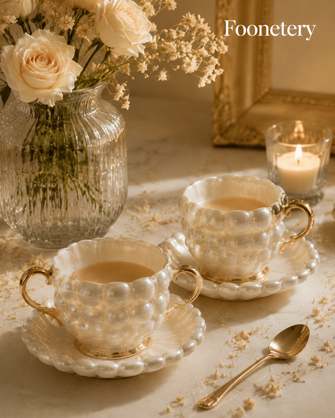 Foonetery Pearl Bubble Sculptural Porcelain Tea Cup Set