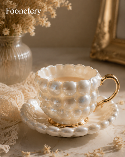 Foonetery Pearl Bubble Sculptural Porcelain Tea Cup Set