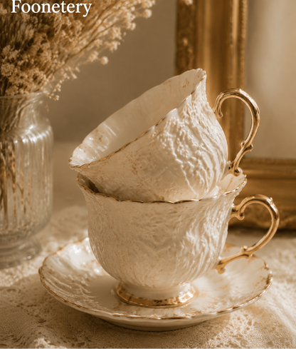 Foonetery Antique Floral Embossed Porcelain Tea Cup Set