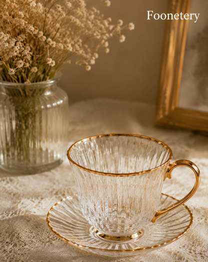 Foonetery Crystal Ripple Gold-Rim Tea Cup Set