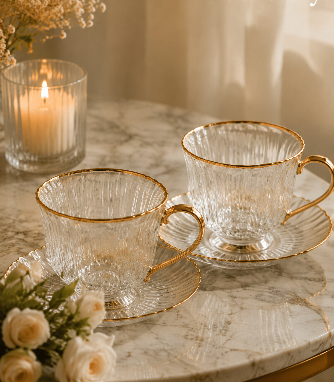 Foonetery Crystal Ripple Gold-Rim Tea Cup Set