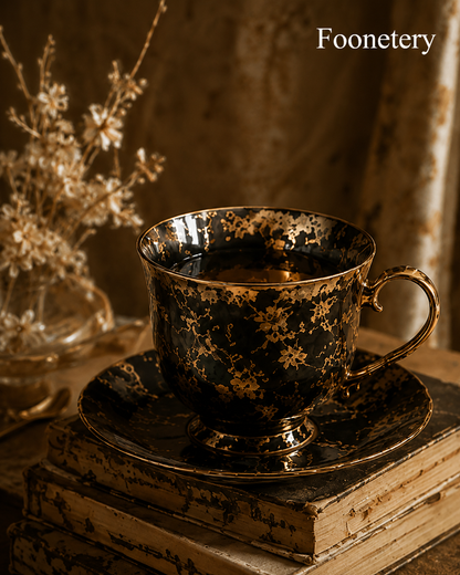 Foonetery Obsidian Gold Vein Porcelain Tea Cup Set