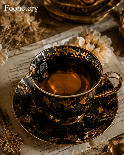 Foonetery Obsidian Gold Vein Porcelain Tea Cup Set