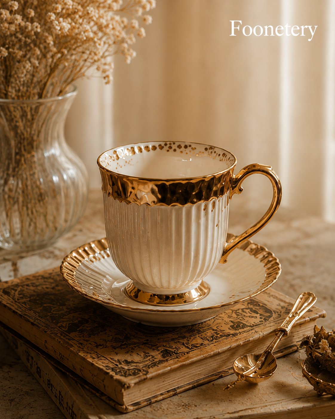 Foonetery Gilded Flute Porcelain Tea Cup Set