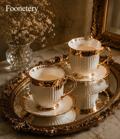 Foonetery Gilded Flute Porcelain Tea Cup Set