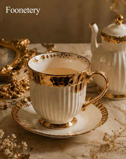 Foonetery Gilded Flute Porcelain Tea Cup Set