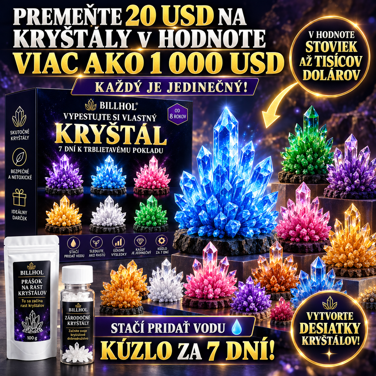 BILLHOL® Luxusná súprava na pestovanie kryštálov – prémiový prášok na pestovanie kryštálov 💎