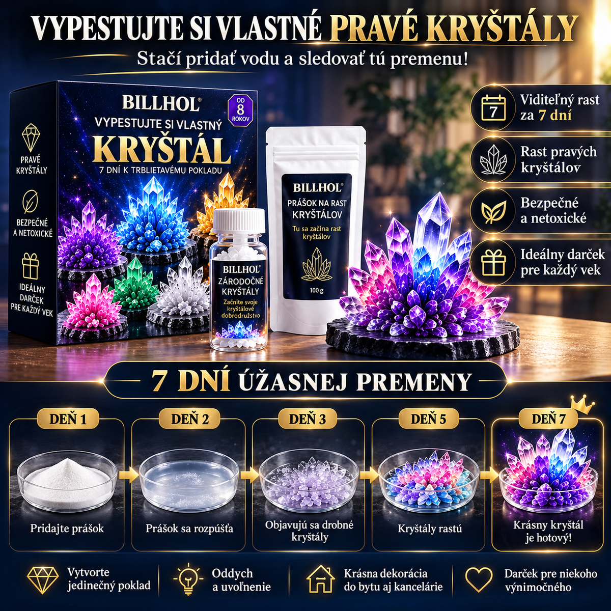 BILLHOL® Luxusná súprava na pestovanie kryštálov – prémiový prášok na pestovanie kryštálov 💎